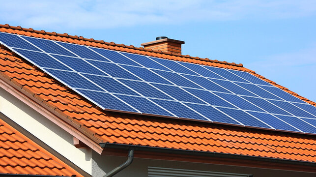 Solar panels on the roof of a tile house