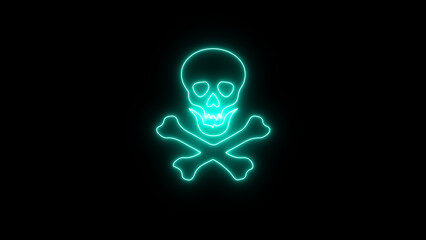 Neon Danger sign with skull. Toxic Skull Neon Sign. Toxic, electricity or chemical Warning icon. glowing Danger symbol. Crossbones and skull death flat neon glowing icon.