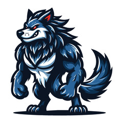 Fototapeta premium Strong body muscle wild beast wolf fox dog mascot design vector illustration, logo template isolated on white background