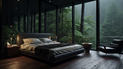 Cozy and comfy Modern Aesthetic bedroom in the forest