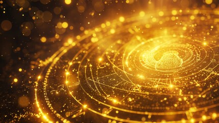 Zodiac sign background, fantasy, gold colors, shining, glow