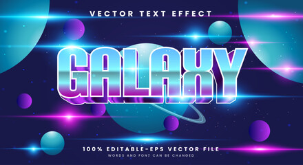 Galaxy 3d editable text effect Template Premium Vector with Planet Background