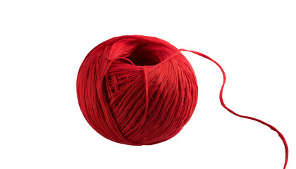 Ball of red thread isolated on transparent background. Ball of yarn.