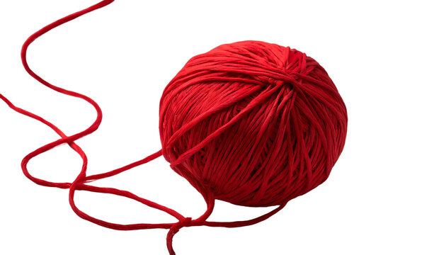 Ball of red thread isolated on transparent background. Ball of yarn.