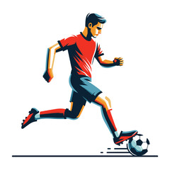 soccer player men athlete vector design, colourful style football game male player illustration, player kicking ball template isolated on white background