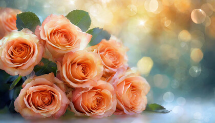 Piękny bukiet brzoskwiniowych róż, kocham, dekoracja karta, generative ai - obrazy, fototapety, plakaty