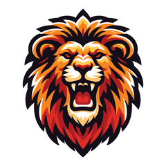 Obraz premium Lion Head Roaring Logo mascot vector illustration, emblem design isolated on white background