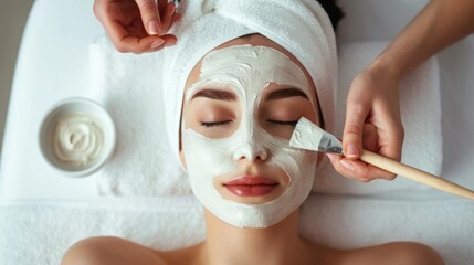 Woman Enjoying a Relaxing Facial Mask Treatment at a Spa