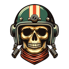 Retro vintage biker racer skull in helmet design vector template illustration. t-shirt design, logo mascot emblem isolated on white background