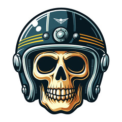 Retro vintage biker racer skull in helmet design vector template illustration. t-shirt design, logo mascot emblem isolated on white background