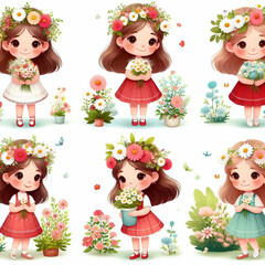 Fototapeta premium A girl holding flowers in her hair
