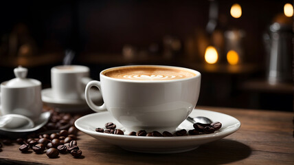 Obraz premium Creamy Contrasts: Crisp White Ceramic Holds Coffee Art