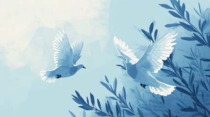 International Peacekeeping: Doves and Olive Branches and conceptual metaphors of Harmony and Cooperation - obrazy, fototapety, plakaty