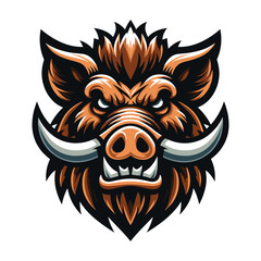 Fototapeta premium wild beast animal hog boar pig head face mascot design vector illustration, logo template isolated on white background