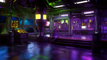Control room in a science fiction space station or ship.  3D illustration. © IG Digital Arts