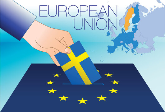 European Union, voting box, European parliament elections, Sweden flag and map, vector illustration