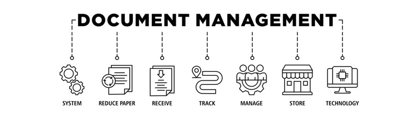 Document management banner web icon vector illustration concept with icon of system, reduce paper, receive, track, manage, store, cloud and technology