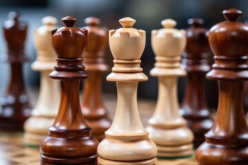 Wooden chess pieces on a Salesforce close up chess Ai generated