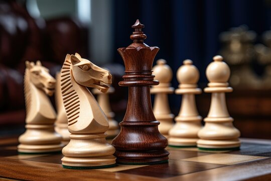 Wooden chess pieces on a Salesforce close up chess Ai generated