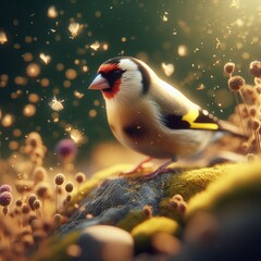 Goldfinch in an amazing shot - obrazy, fototapety, plakaty
