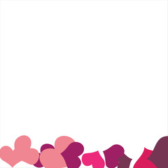 Bright hearts confetti corner frame on white background. Valentine's Day. Banner template. Space for text. illustration.