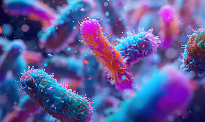 colorful gut bacteria and microbes close-up