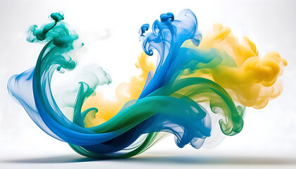 Green and Yellow Smoke on white background 