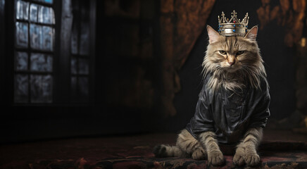 Fototapeta na wymiar Royal Whiskers: A Sovereign Cat with a Jewel-Encrusted Crown