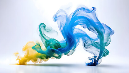 Green and blue Smoke on white background 