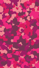 Bright hearts confetti corner frame on white background. Valentine's Day. Banner template. Space for text. illustration.
