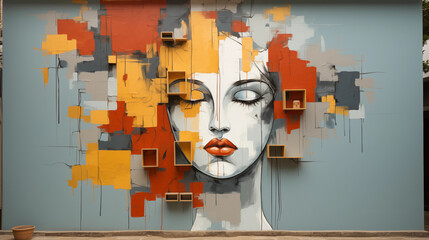 Street graffiti art wall lady painting