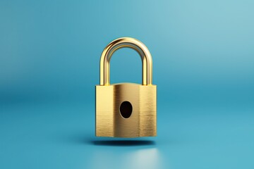 Fototapeta premium Golden padlock in plain blue background, Security and safety concept illustration, Generative Ai 