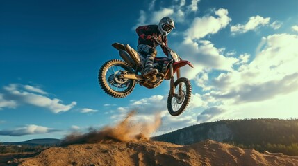 Extreme Motocross race running on a sand track seen from below