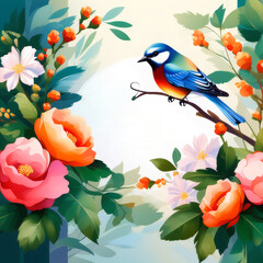 Wedding invitation with birds and peonies, with a place for your text