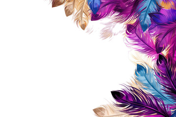 Realistic Mardi gras colorful feather for design on transparent background.