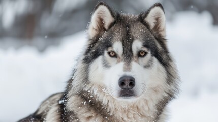 Obraz premium Husky Dog in Snow, Looking at Camera