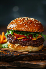 Delicious grass fed beef burger 