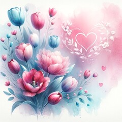 Heart of Tulips: Watercolor Valentine's Day Elegance