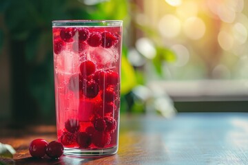 Glass of Raspberry Tea on Table
