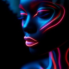 Woman face with neon effect