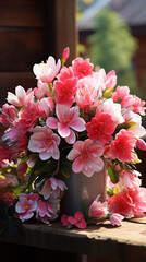 Colorful beauty plant water hibiscus red tropical frangipani flowers spa stones Beautiful pink water lily flower made rose water splashed white light emanating floating macro Photography Generative Ai