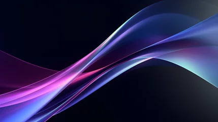 Poster Abstract liquid glass holographic iridescent neon curved wave in motion dark background 3d render. Gradient design element for banners, backgrounds, wallpapers and covers. © Prasanth