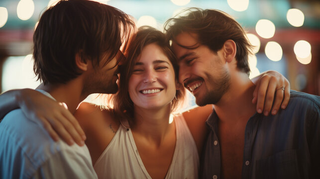 Young Throuple having a romantic moment