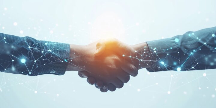 Two Businesspeople Shaking Hands With An Internet Connection Over A Blue Background Generative AI