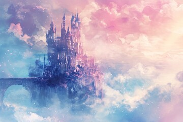 Pink Castle in the Sky: A Dreamy Cloudy Sunset Generative AI