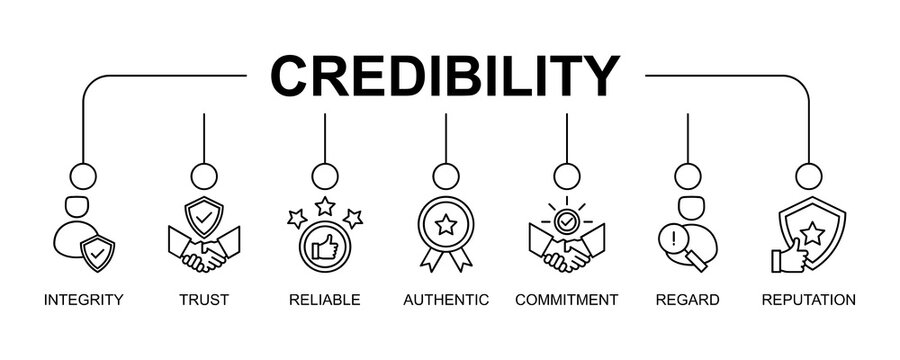 Credibility banner web icon vector illustration concept with icon of integrity, trust, reliable, authentic, commitment, regard, and reputation