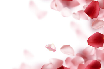 Backdrop of rose petals isolated on a transparent white background. Valentine day background.