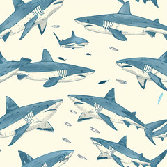 Obraz premium shark, pattern, ocean, blue, design