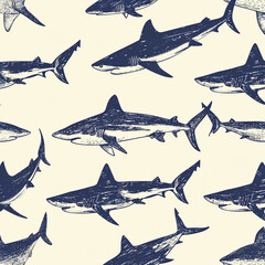 shark, pattern, ocean, blue, design