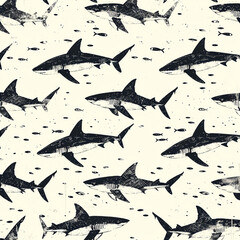 shark, pattern, ocean, blue, design